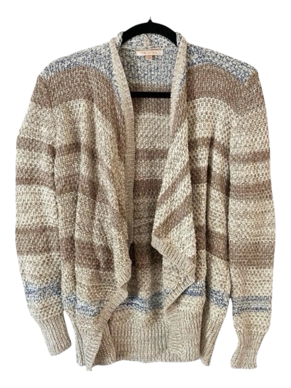 Skies Are Blue Chunky Knit Cardigan Coastal Neutral Striped Draped Sweater S